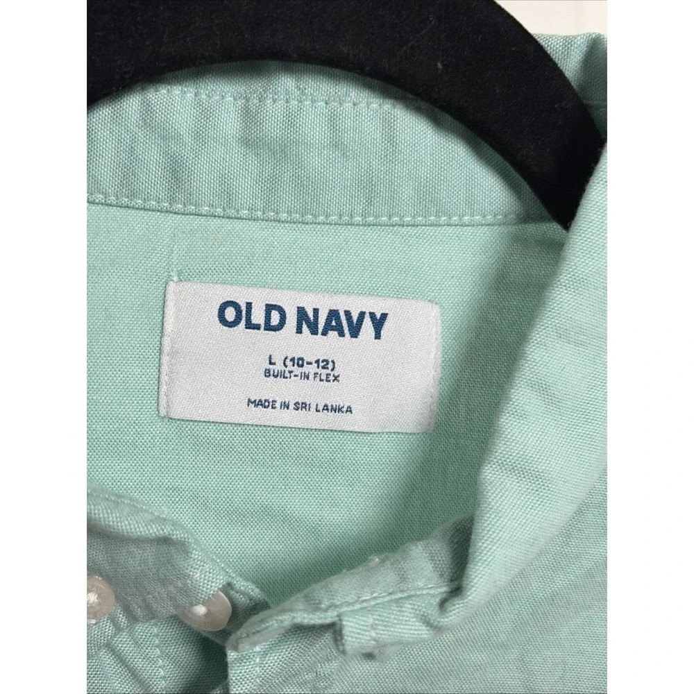Old Navy Built-In Flex Button Down Kids Size L 10-12 Blue Short Sleeve Cotton